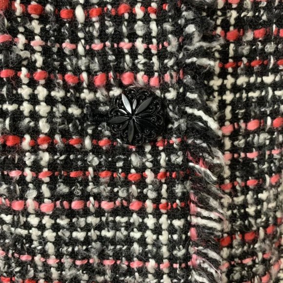 🌷3 for$20🌷Chico's, US M, Pink, Black, White & Grey Plaid Fringe Coat - Picture 5 of 6